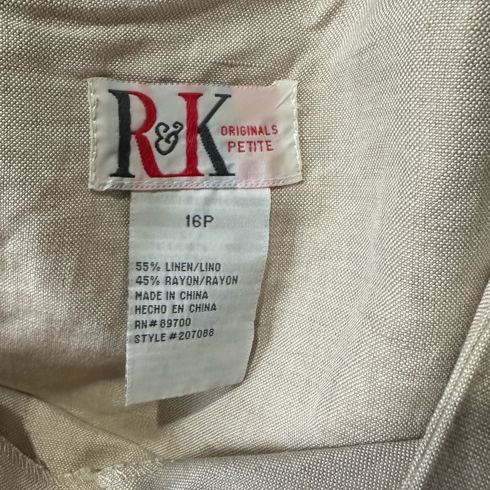 R & K Original Vintage Beige Linen Rayon Maxi Dress | Size 16 P - Picture 5 of 6